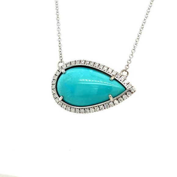 Persian Turquoise Diamond Pendant 18.5" 14k WG 11.36 TCW Certified 300680 - Picture 8 of 9